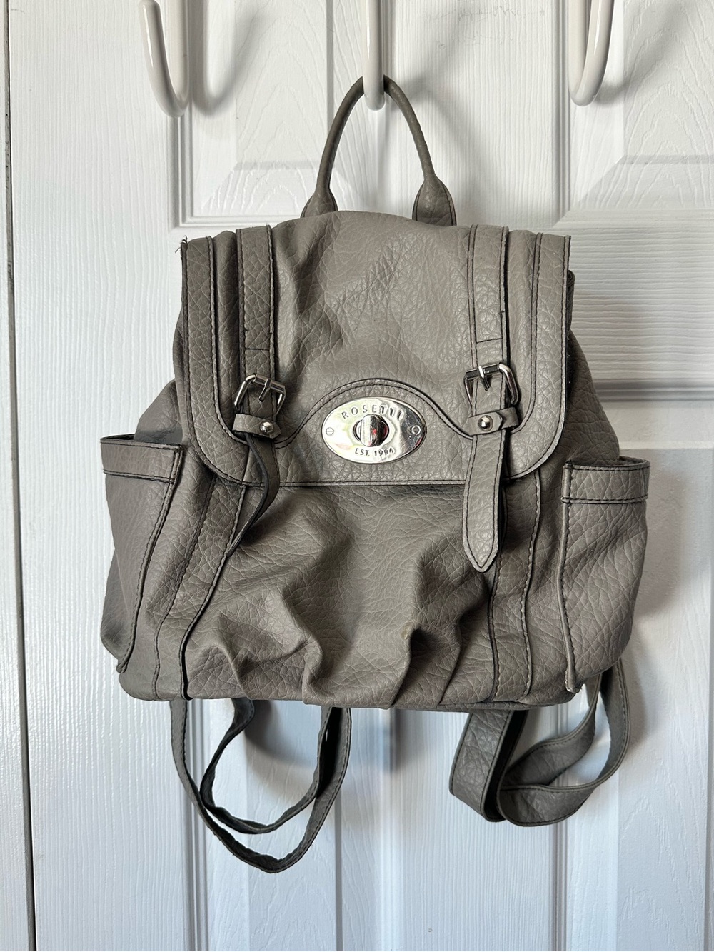 Rosetti Grey Medium Backpack with Turn Lock Front Closure and Adjustable Straps